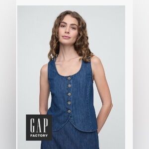GAP Factory Denim Buttoned Scoop Neck Vest